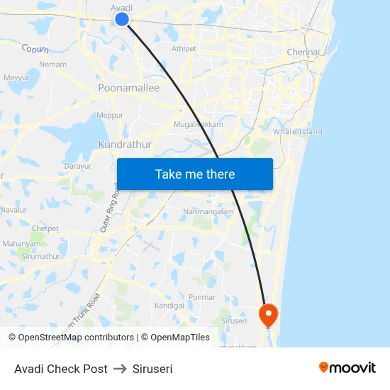 Avadi Check Post to Siruseri map