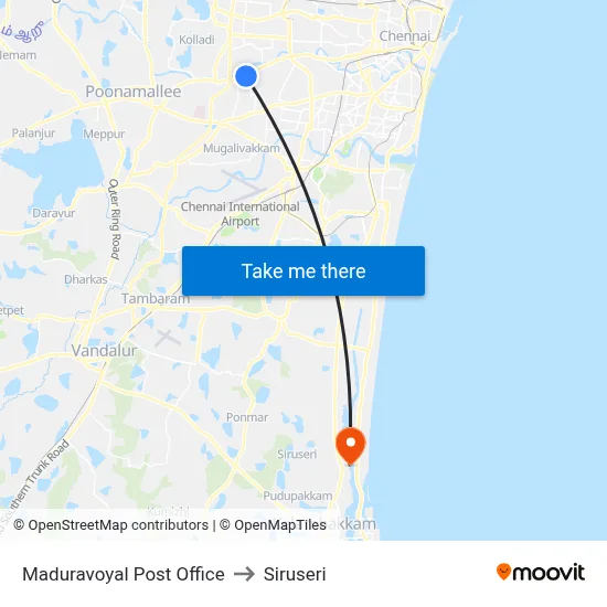 Maduravoyal Post Office to Siruseri map
