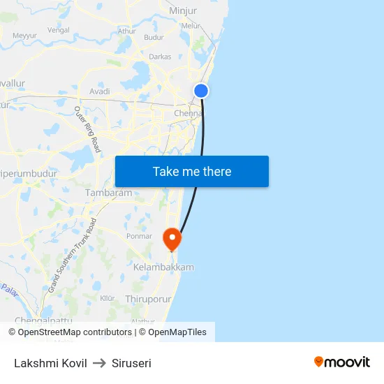Lakshmi Kovil to Siruseri map
