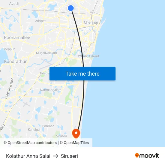 Kolathur Anna Salai to Siruseri map