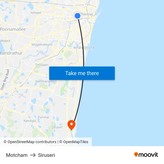 Motcham to Siruseri map