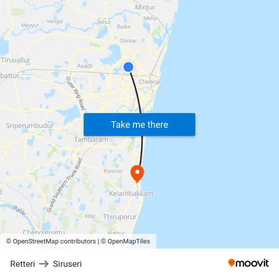 Retteri to Siruseri map