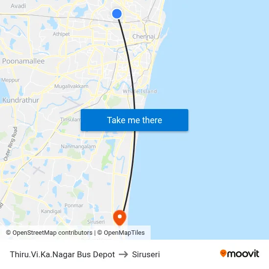 Thiru.Vi.Ka.Nagar Bus Depot to Siruseri map