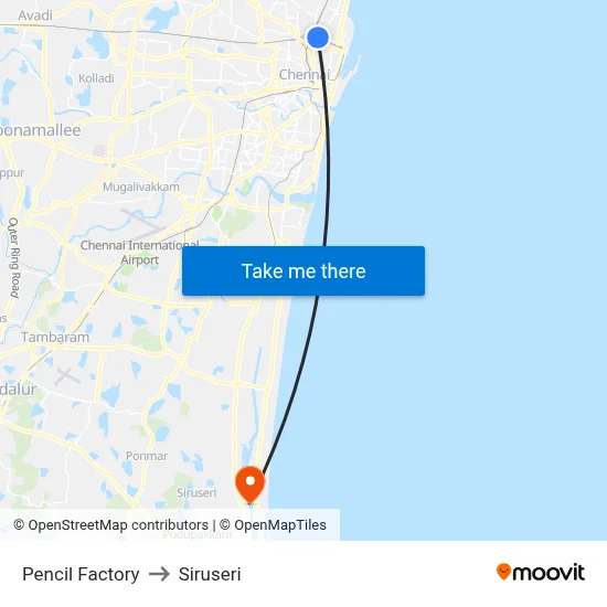 Pencil Factory to Siruseri map