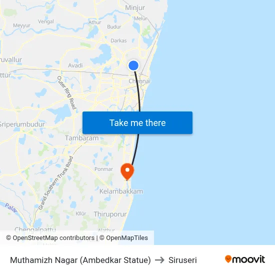 Muthamizh Nagar (Ambedkar Statue) to Siruseri map