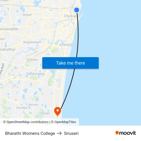 Bharathi Womens College to Siruseri map