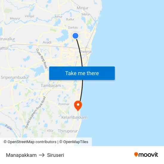 Manapakkam to Siruseri map