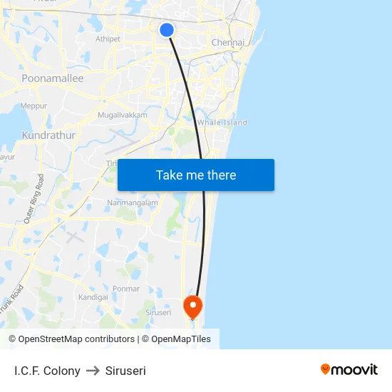 I.C.F. Colony to Siruseri map