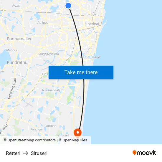 Retteri to Siruseri map