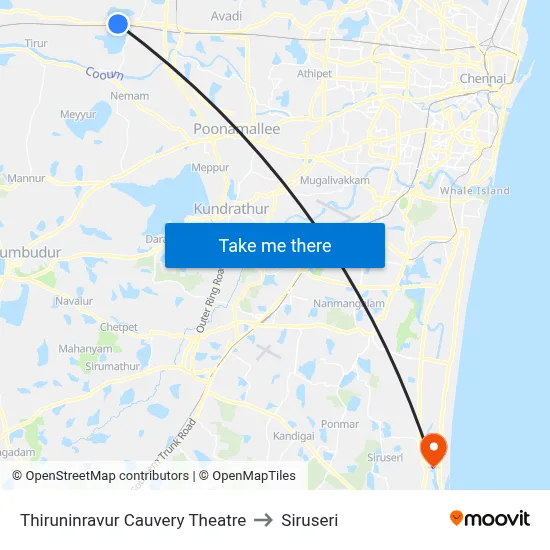 Thiruninravur Cauvery Theatre to Siruseri map