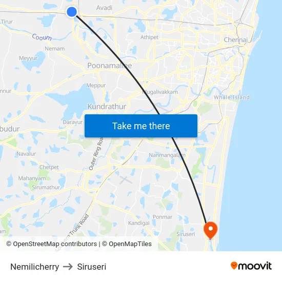 Nemilicherry to Siruseri map