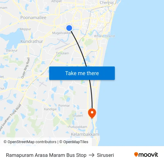 Ramapuram Arasa Maram Bus Stop to Siruseri map