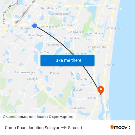 Camp Road Junction Selaiyur to Siruseri map
