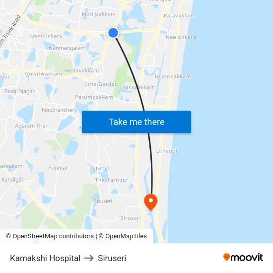 Kamakshi Hospital to Siruseri map