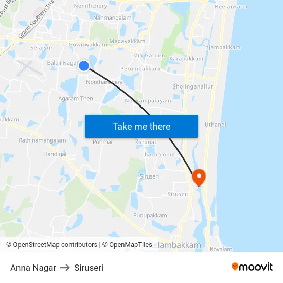 Anna Nagar to Siruseri map