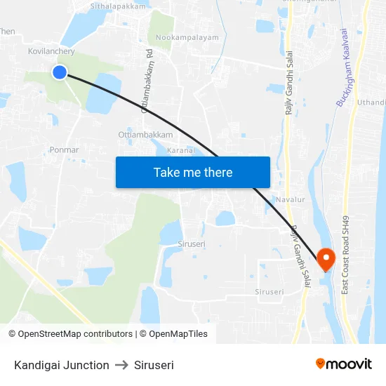 Kandigai Junction to Siruseri map