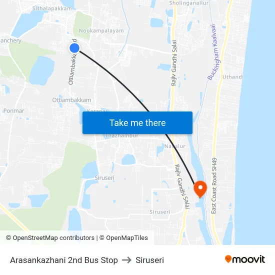 Arasankazhani 2nd Bus Stop to Siruseri map