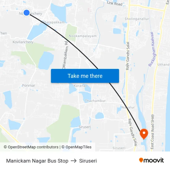 Manickam Nagar Bus Stop to Siruseri map