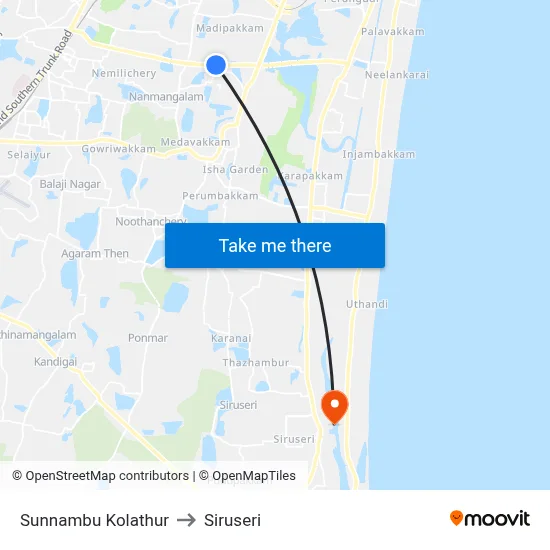 Sunnambu Kolathur to Siruseri map