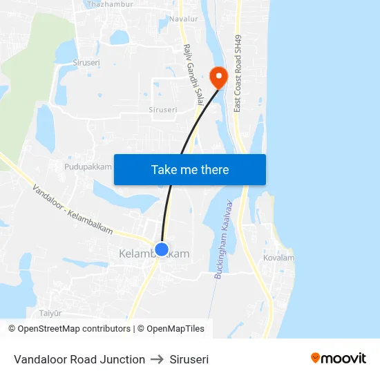 Vandaloor Road Junction to Siruseri map