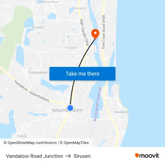 Vandaloor Road Junction to Siruseri map