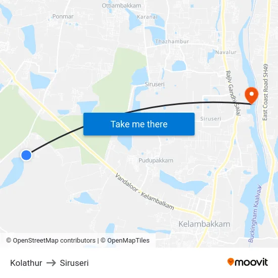 Kolathur to Siruseri map
