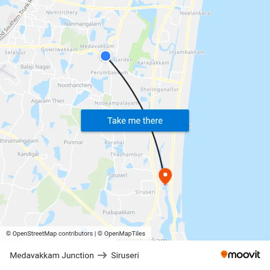 Medavakkam Junction to Siruseri map