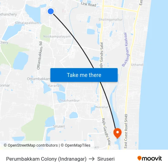 Perumbakkam Colony (Indranagar) to Siruseri map