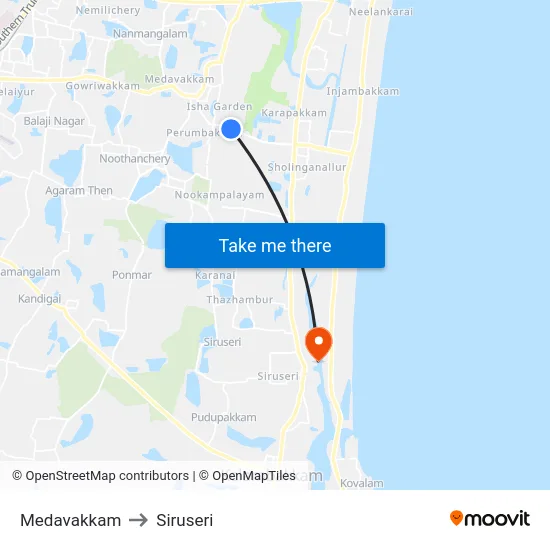 Medavakkam to Siruseri map