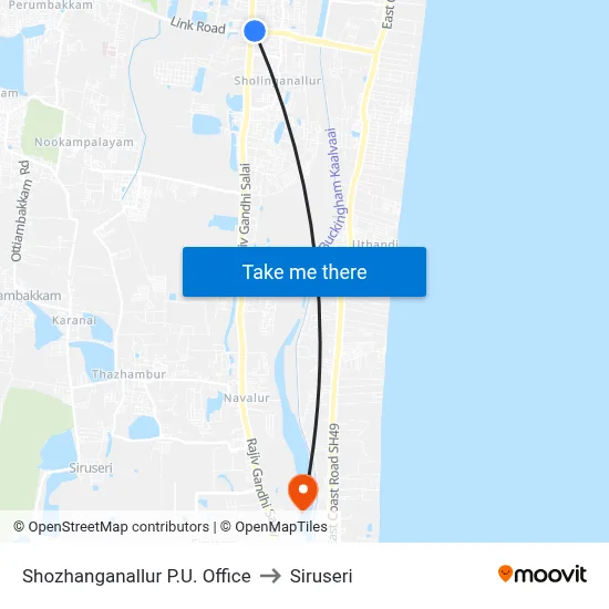 Shozhanganallur P.U. Office to Siruseri map