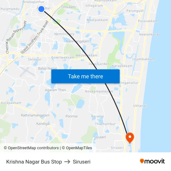 Krishna Nagar Bus Stop to Siruseri map