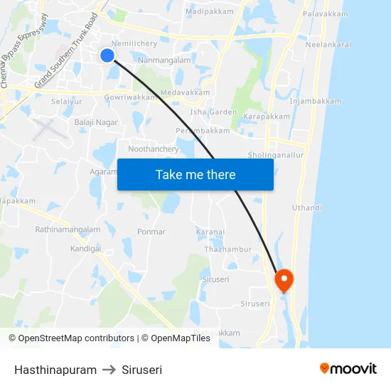 Hasthinapuram to Siruseri map