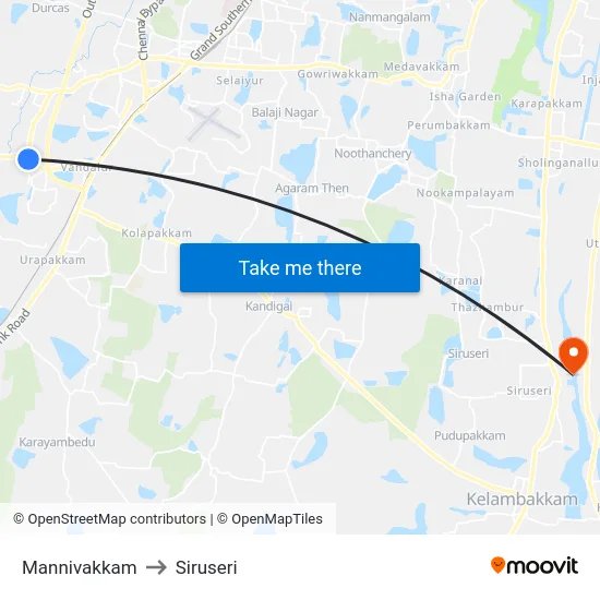 Mannivakkam to Siruseri map
