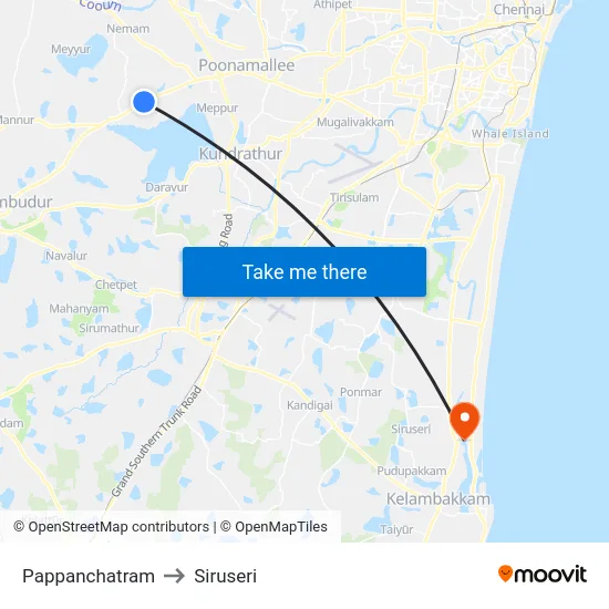 Pappanchatram to Siruseri map