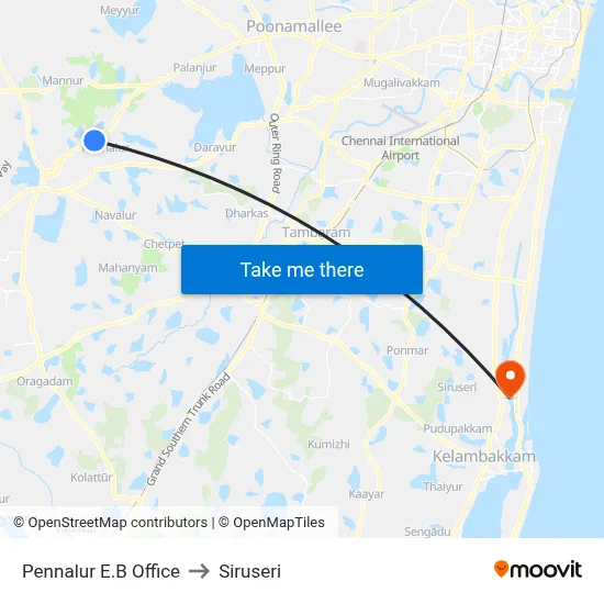 Pennalur E.B Office to Siruseri map