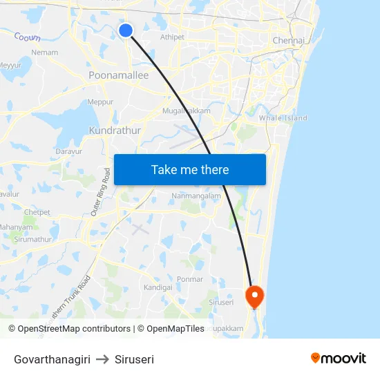 Govarthanagiri to Siruseri map