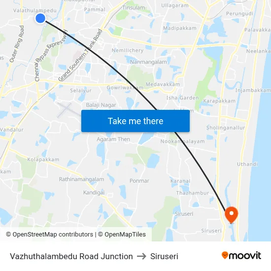 Vazhuthalambedu Road Junction to Siruseri map