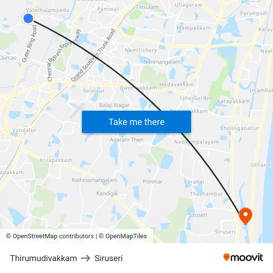 Thirumudivakkam to Siruseri map