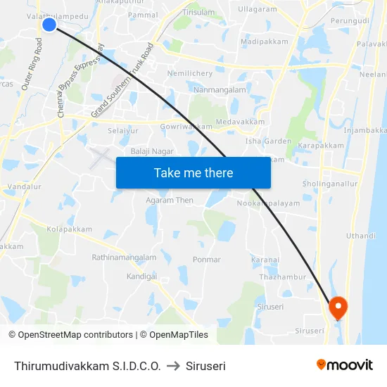 Thirumudivakkam S.I.D.C.O. to Siruseri map