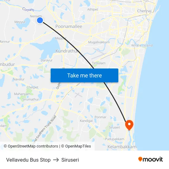 Vellavedu Bus Stop to Siruseri map