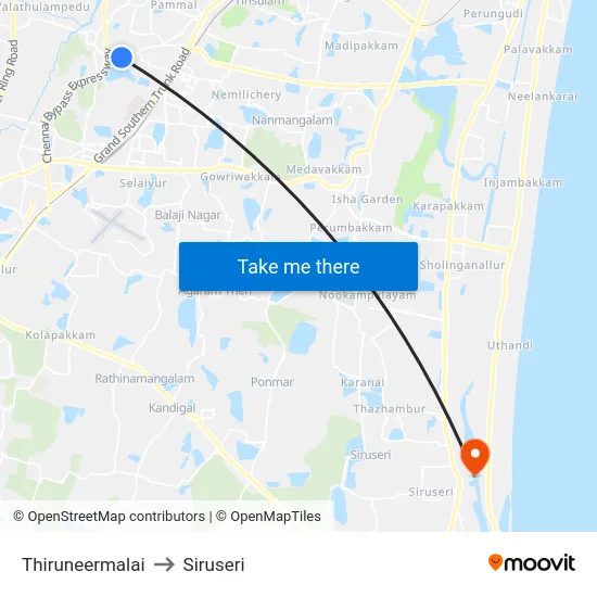 Thiruneermalai to Siruseri map