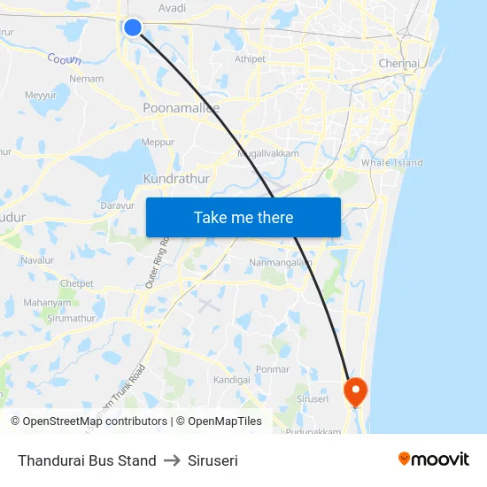 Thandurai Bus Stand to Siruseri map