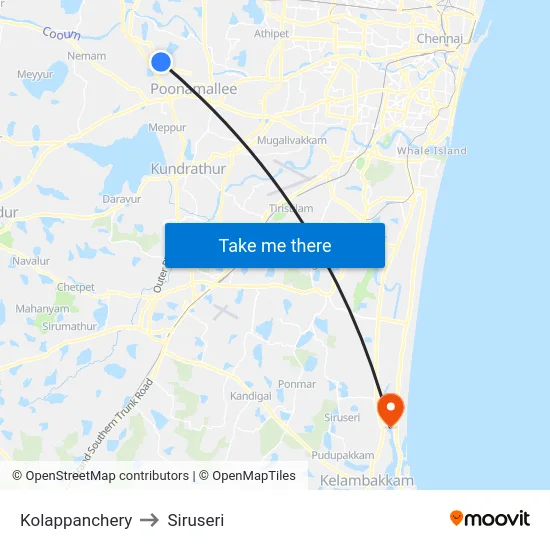 Kolappanchery to Siruseri map