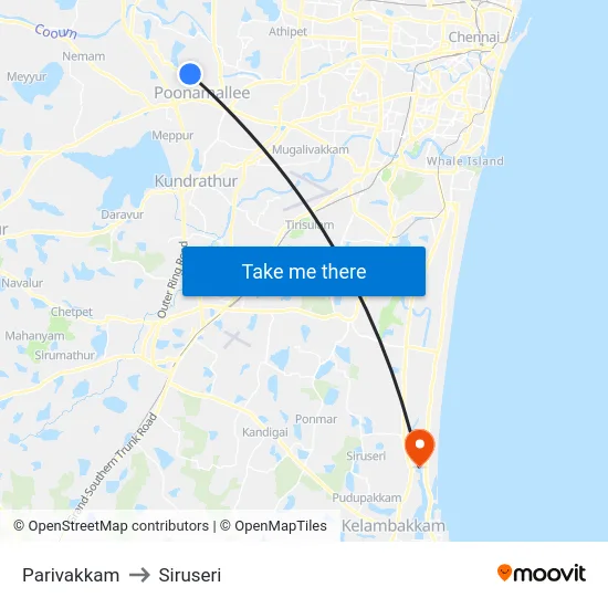 Parivakkam to Siruseri map