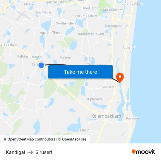 Kandigai to Siruseri map