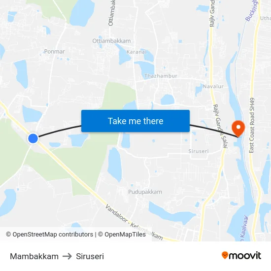 Mambakkam to Siruseri map
