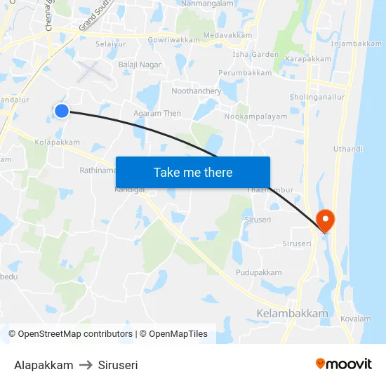 Alapakkam to Siruseri map