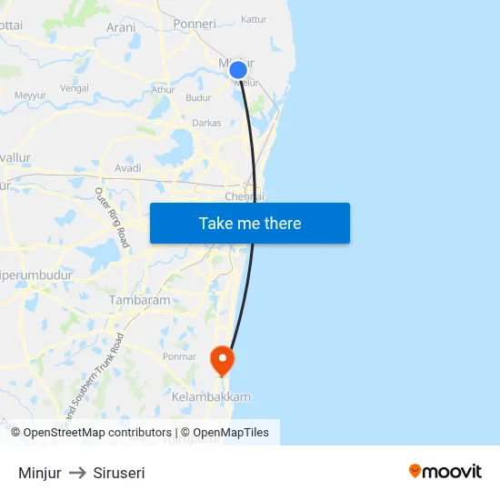 Minjur to Siruseri map