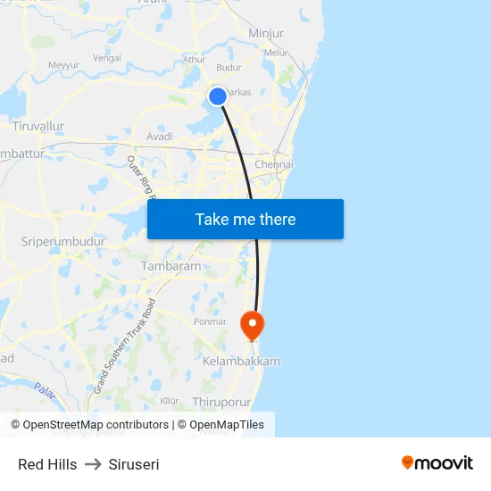 Red Hills to Siruseri map