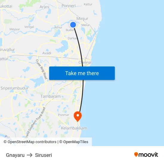 Gnayaru to Siruseri map